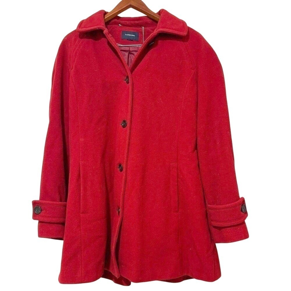 Lands' End Swing Coat Wool Cashmere Tomato Red 18W 1X Overcoat Quiet Luxury Warm